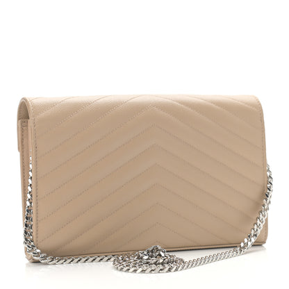 Saint Laurent Grain De Poudre Matelasse Chevron Monogram Chain Wallet Nude Powder 3 of 11