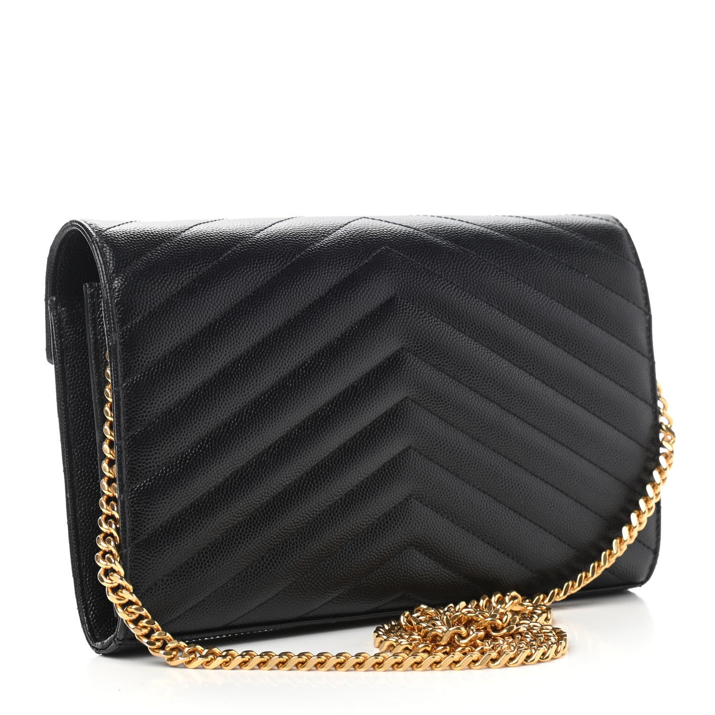 Grain De Poudre Matelasse Chevron Monogram Chain Wallet Black