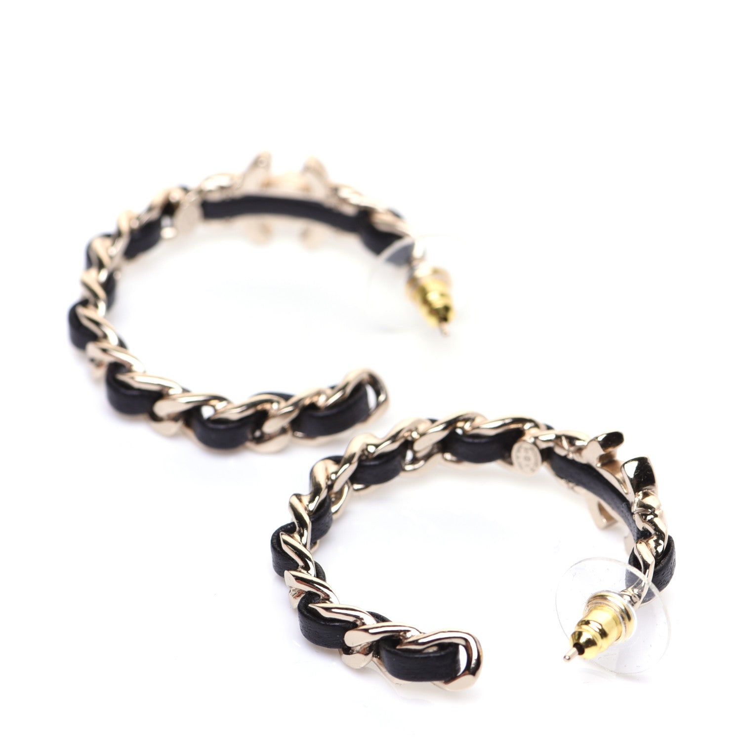 Chanel Lambskin CC Turnlock Chain Hoop Earrings Gold Black 5 of 8