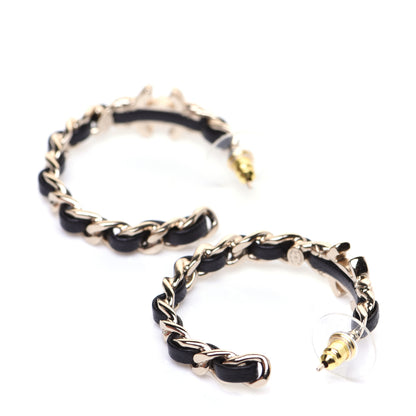 Chanel Lambskin CC Turnlock Chain Hoop Earrings Gold Black 5 of 8