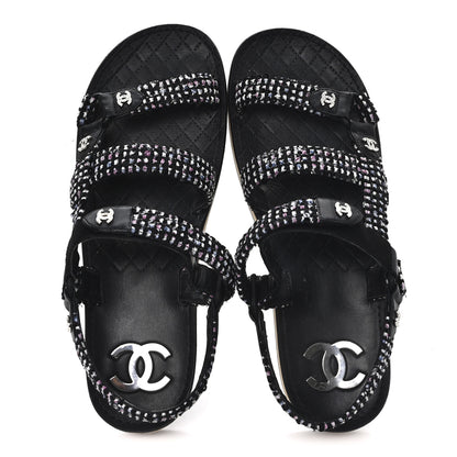 Chanel Glittered Tweed Lambskin Dad Sandals 40 Black Multicolor 2 of 11