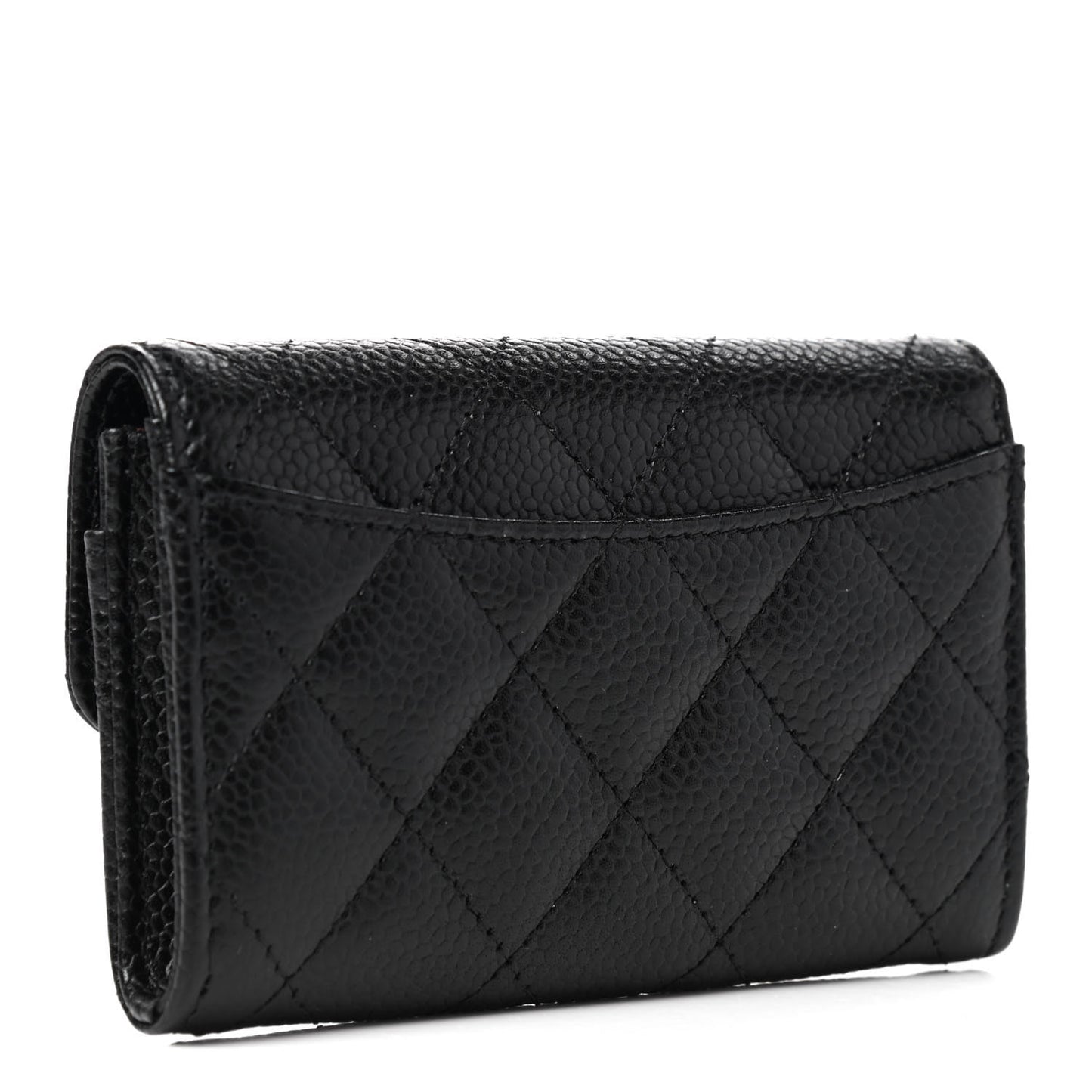 Caviar Quilted Flap Card Holder Wallet Black