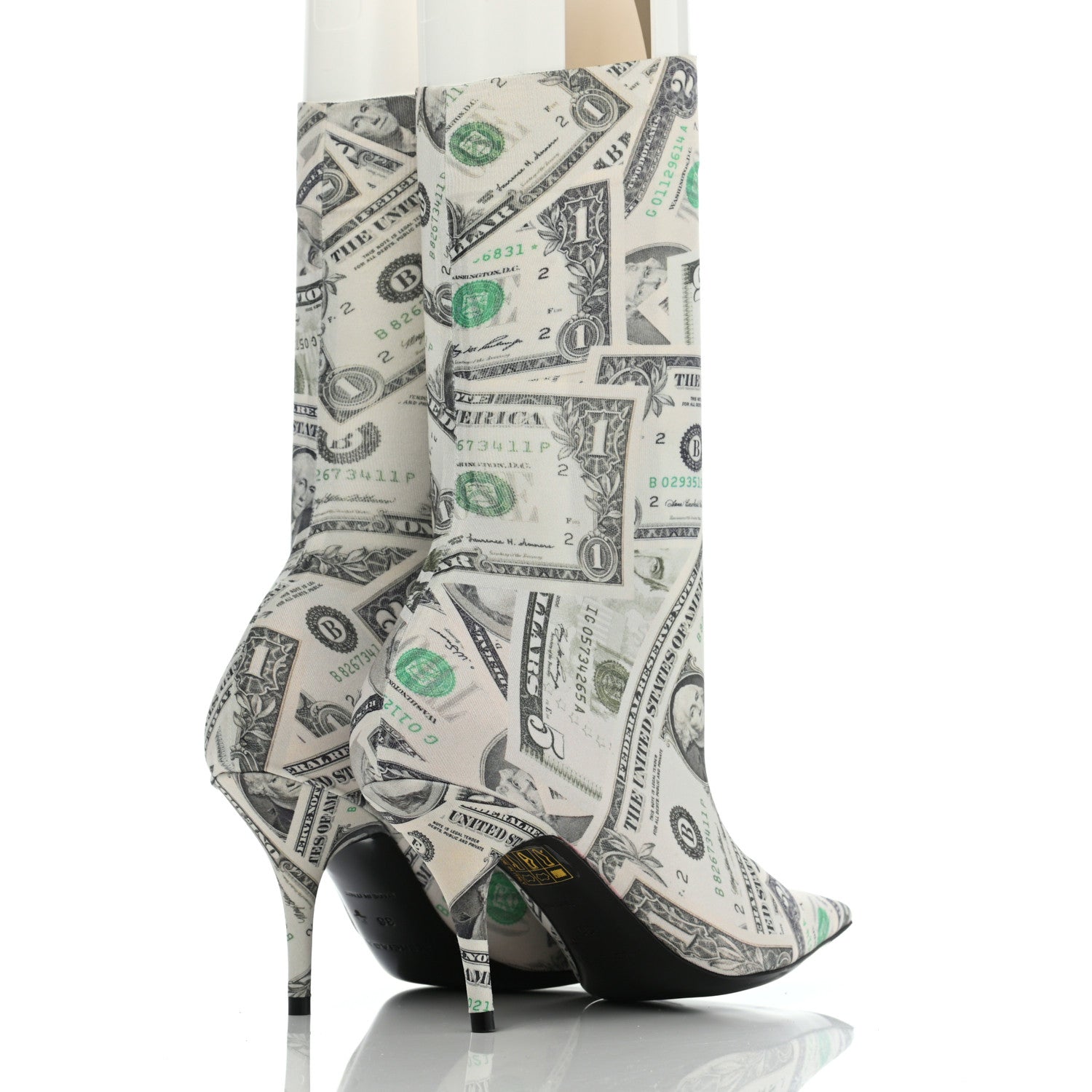 Balenciaga Spandex Dollars Print Extreme Pointed Toe Knife Ankle Boots 36 Vert 4 of 7