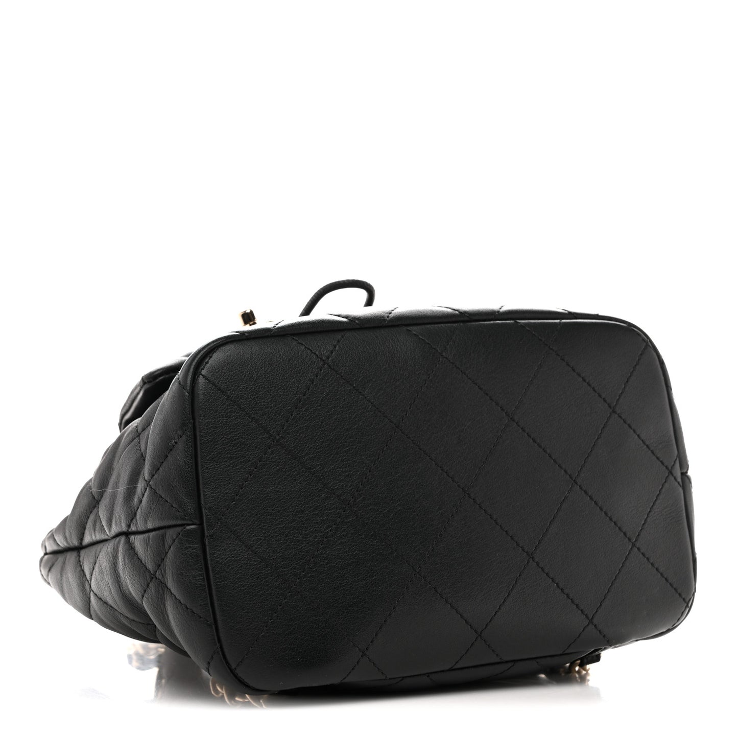 Lambskin Quilted Double Pocket Drawstring Backpack Black