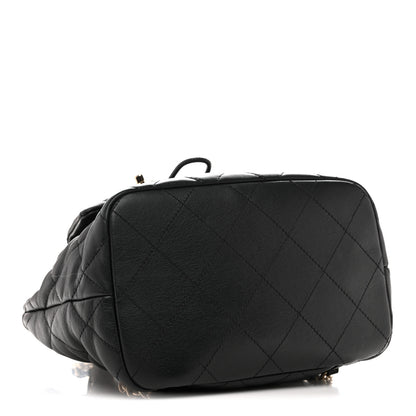 Chanel Lambskin Quilted Double Pocket Drawstring Backpack Black 4 of 10