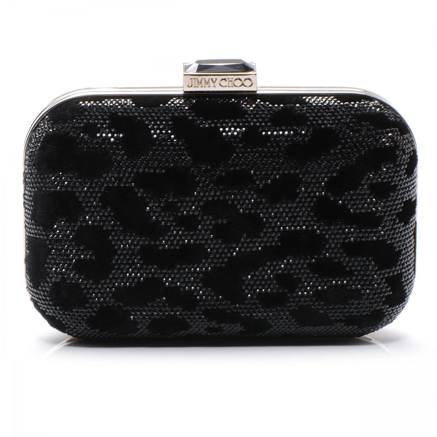Jimmy Choo Velvet Cloud Stone Embellished Clutch Black 1 of 6