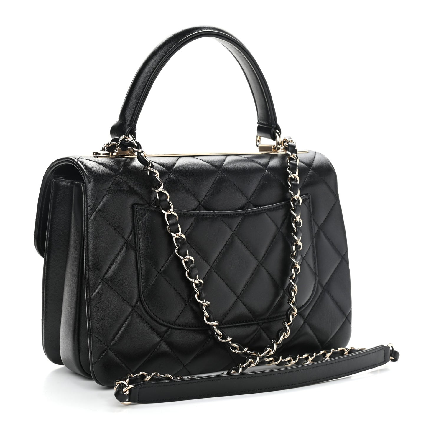 Lambskin Quilted Small Trendy CC Dual Handle Flap Bag Black