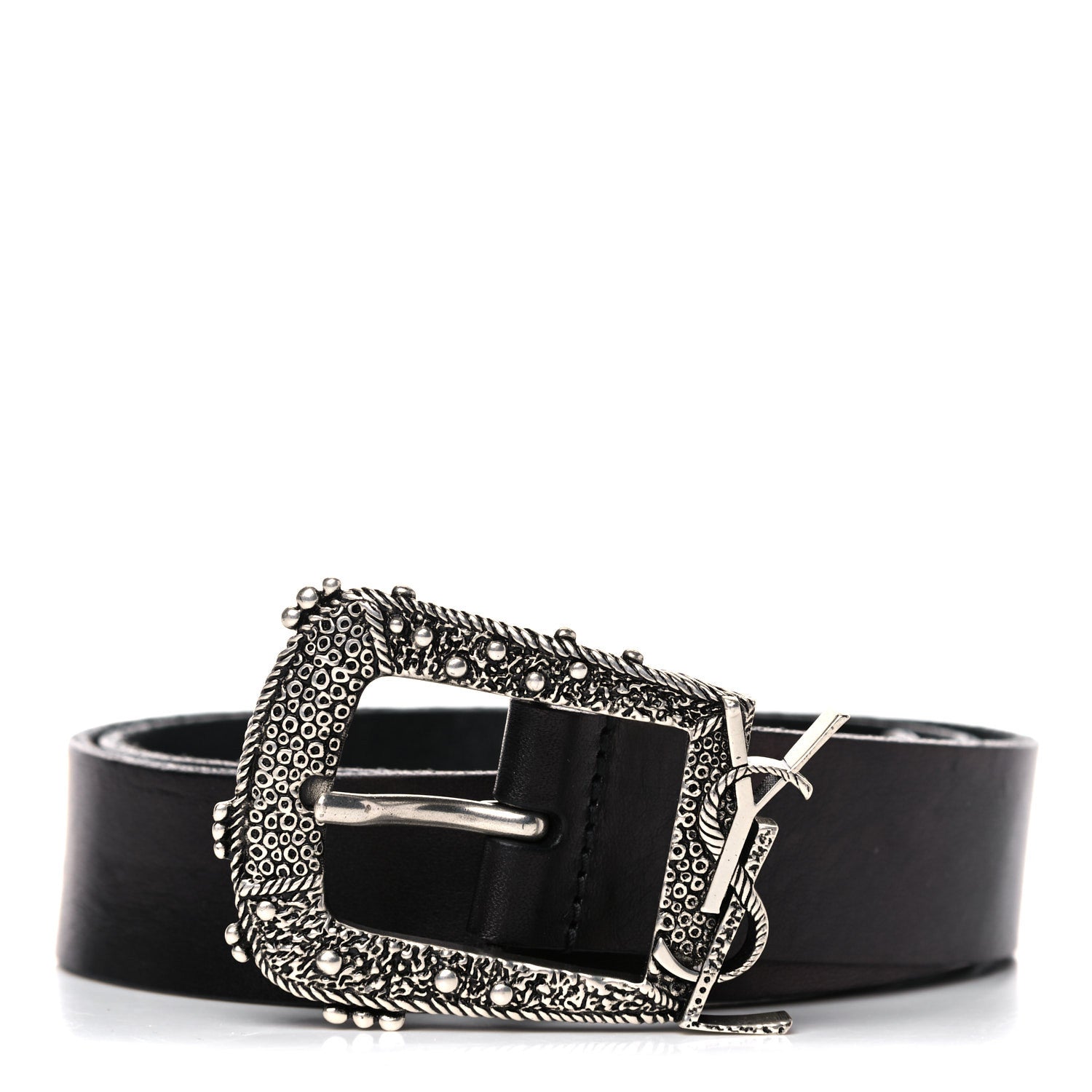 Saint Laurent Calfskin Monogram Cheyenne Belt 75 30 Black 1 of 12