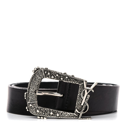 Saint Laurent Calfskin Monogram Cheyenne Belt 75 30 Black 1 of 12