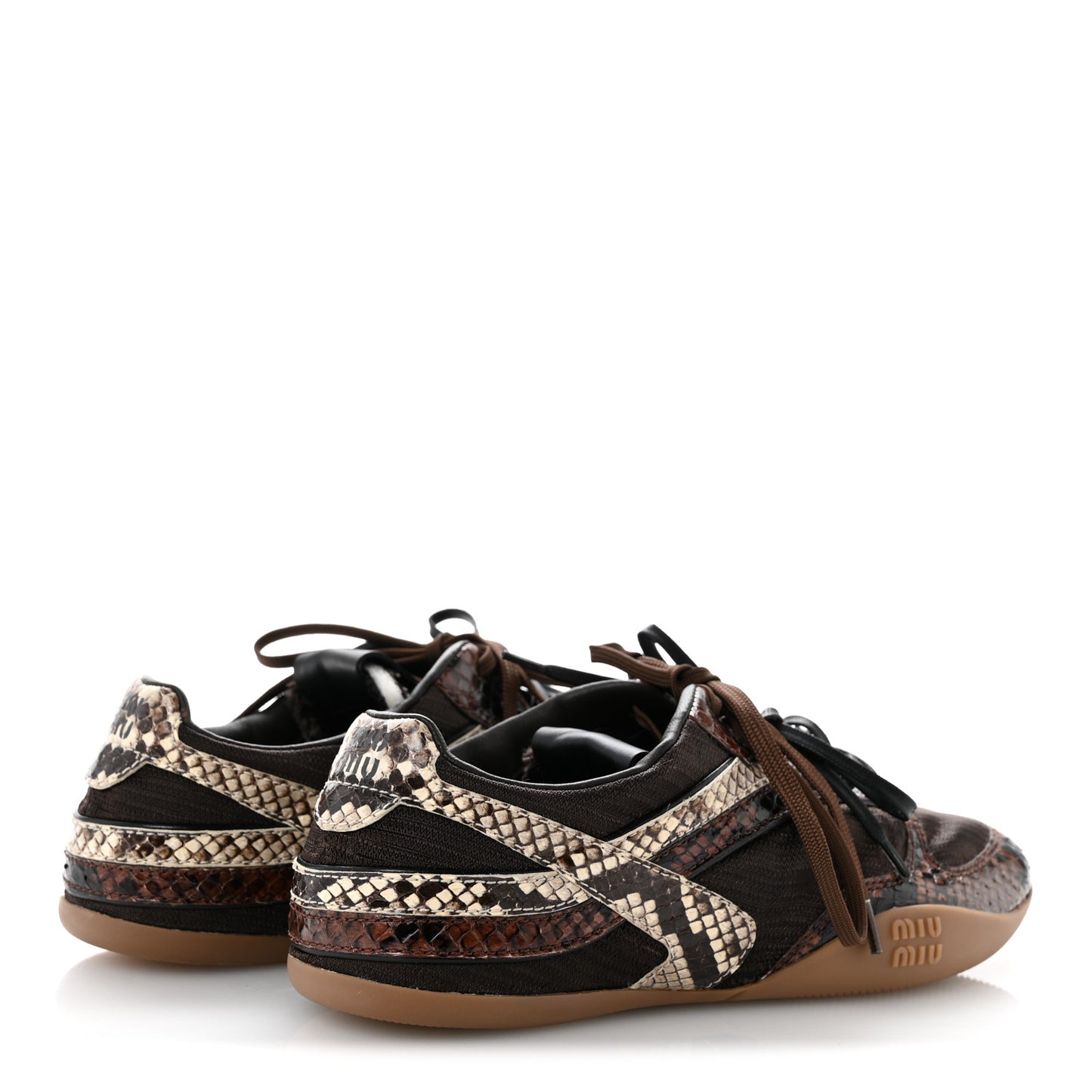 Technical Fabric Calfskin Snakeskin Effect Gymnasium Sneakers 38 Moro Tobacco