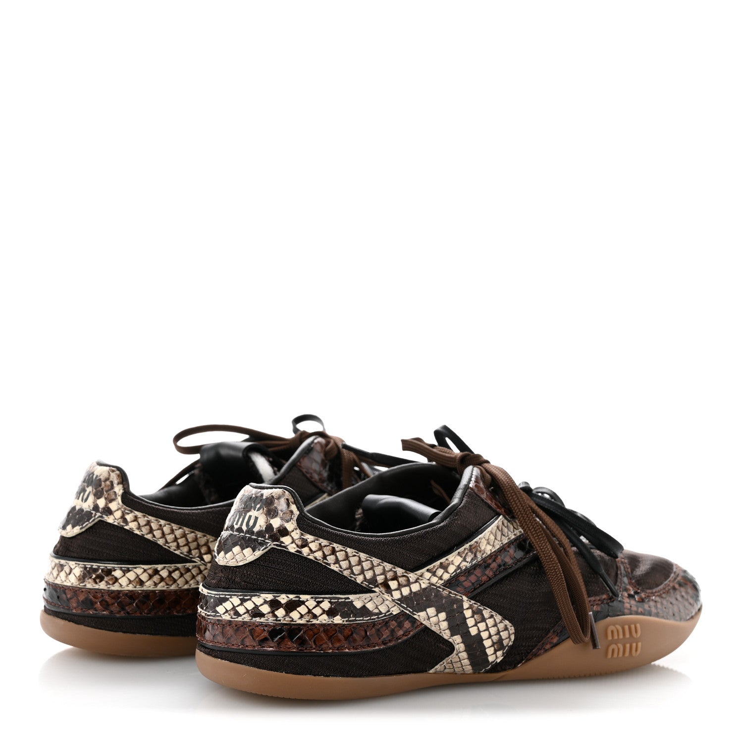 Miu Miu Technical Fabric Calfskin Snakeskin Effect Gymnasium Sneakers 38 Moro Tobacco 5 of 9