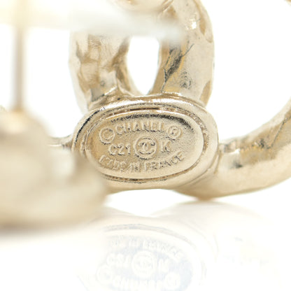Chanel Textured Metal Crystal CC Earrings Gold 4 of 5