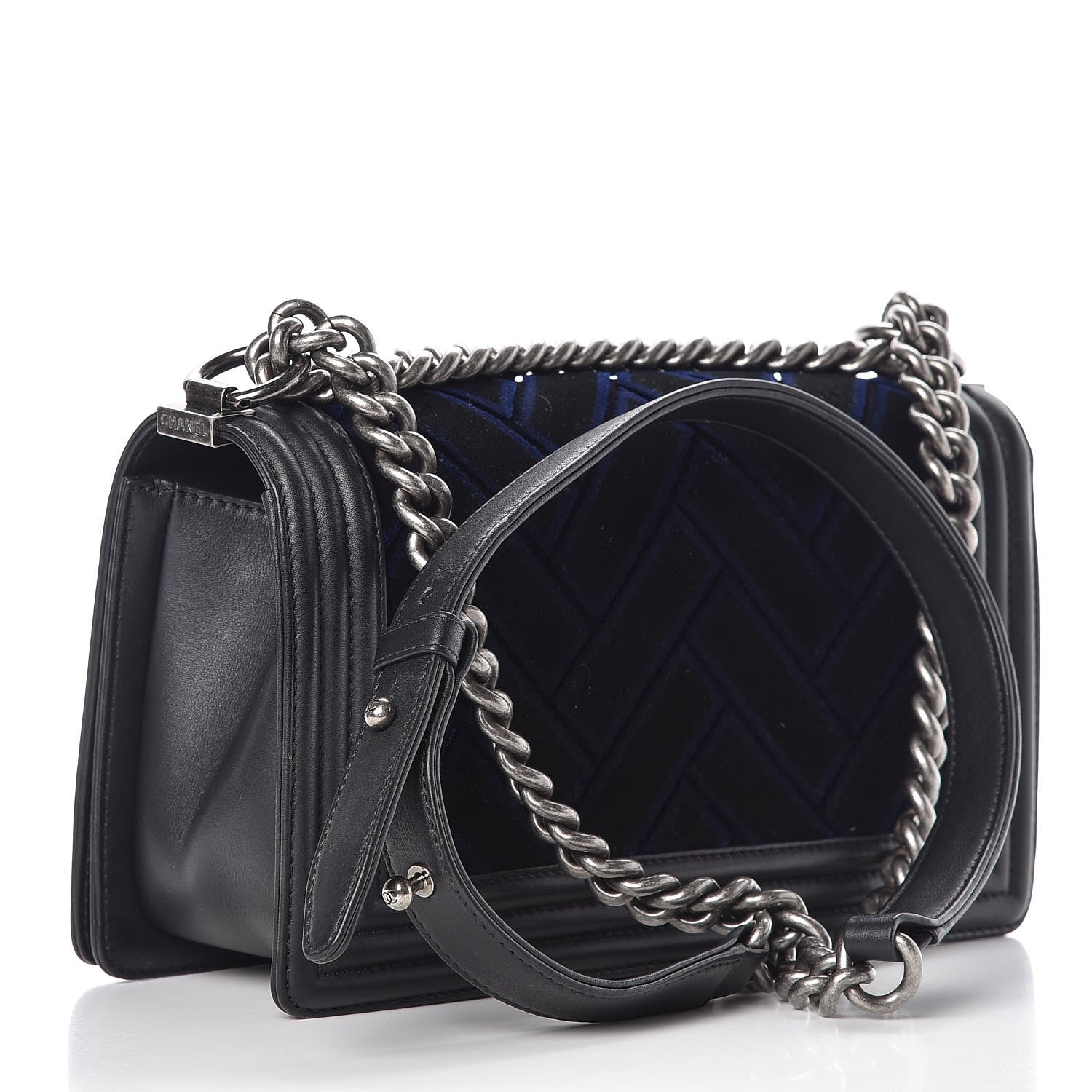 Chanel Velvet Calfskin Medium Boy Flap Blue Black 3 of 7