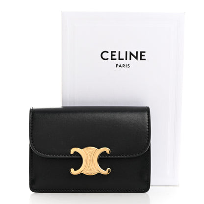 Celine Shiny Calfskin Triomphe Flap Card Holder Black 9 of 9