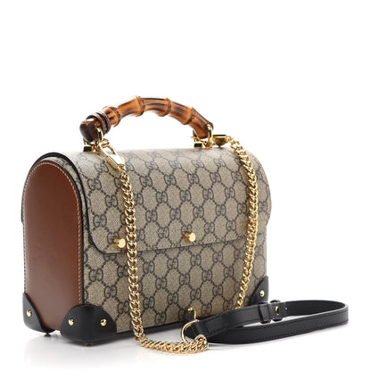 Gucci GG Supreme Monogram Small Padlock Bamboo Shoulder Bag Beige Black Cuir 3 of 9
