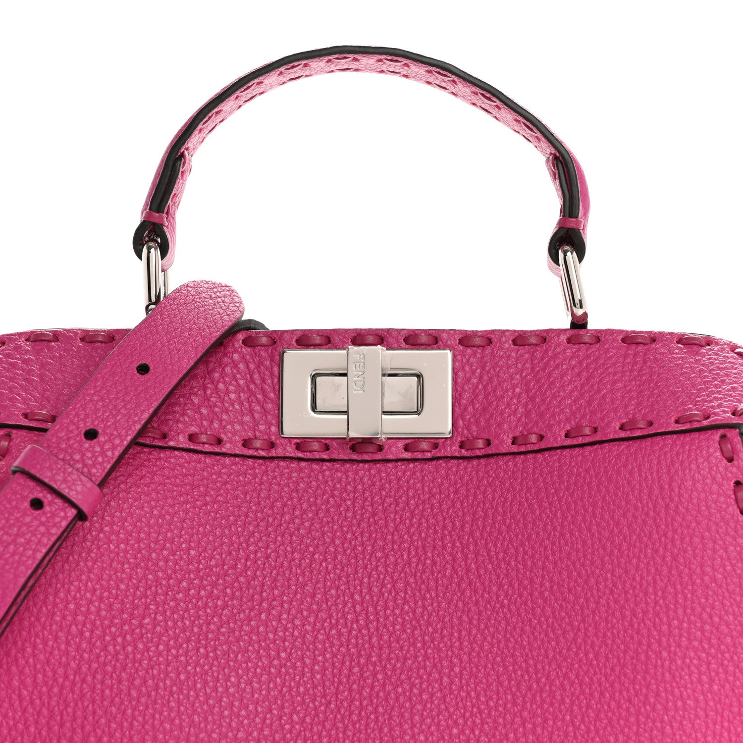 Fendi Cuoio Roma Sellerissima Nappa Sintetica Tape Stitch Small Peekaboo I SEE U Satchel Magenta 8 of 10