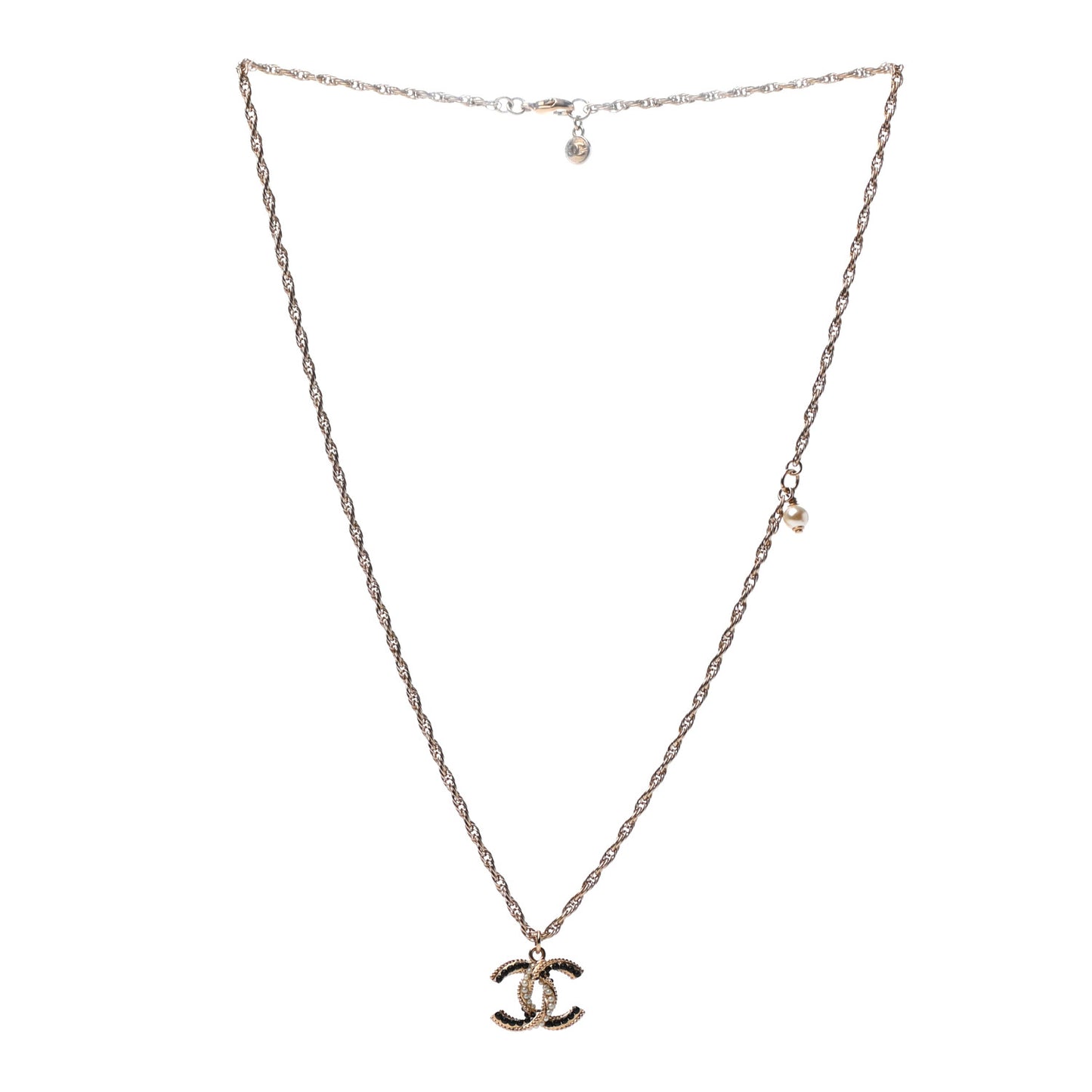 Resin Pearl Twisted CC Pendant Necklace Gold
