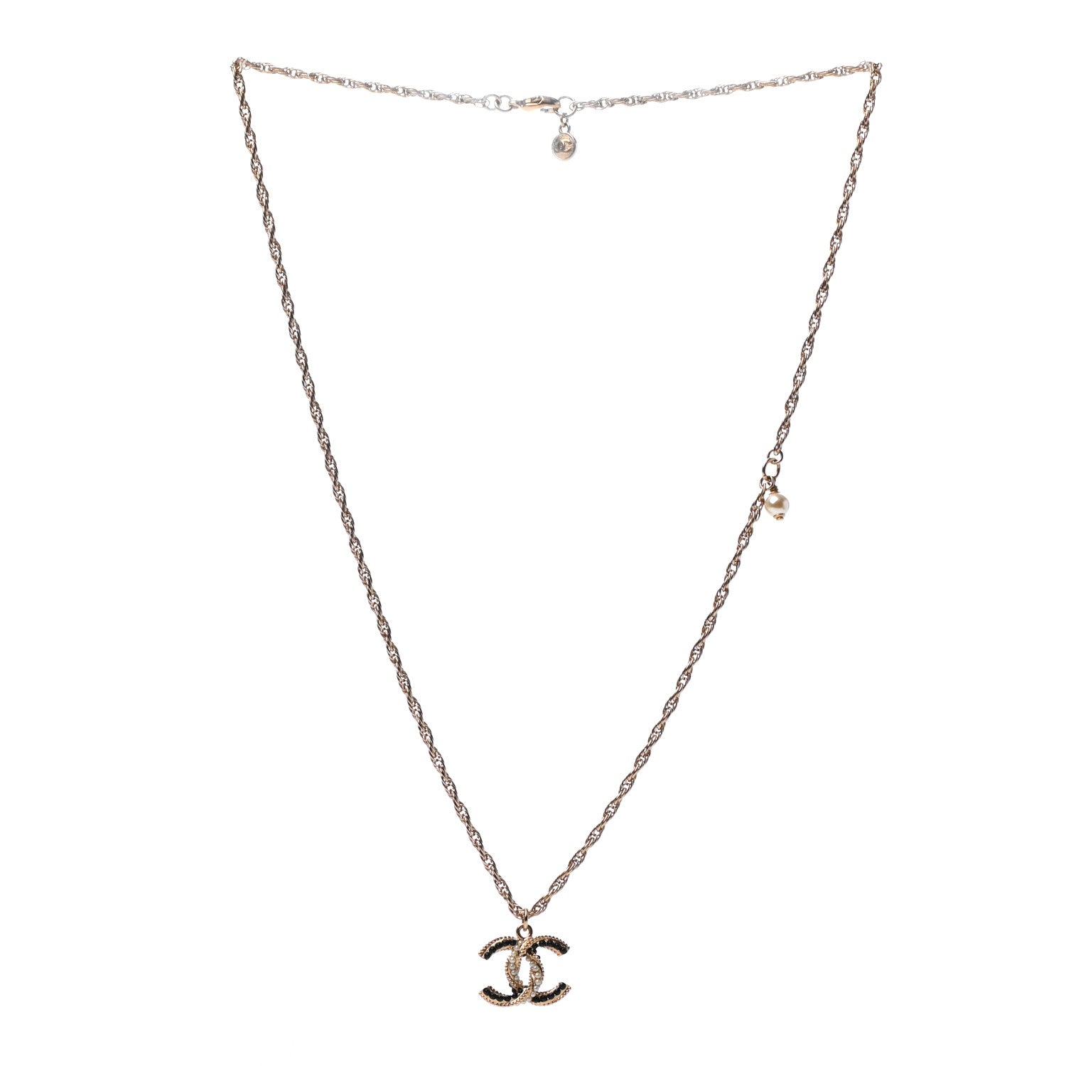 Chanel Resin Pearl Twisted CC Pendant Necklace Gold 3 of 5