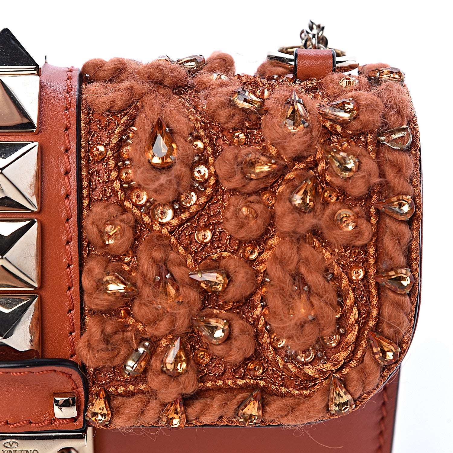 Valentino Garavani Vitello Crystal Embellished Small Glam Lock Rockstud Flap Orange 8 of 13