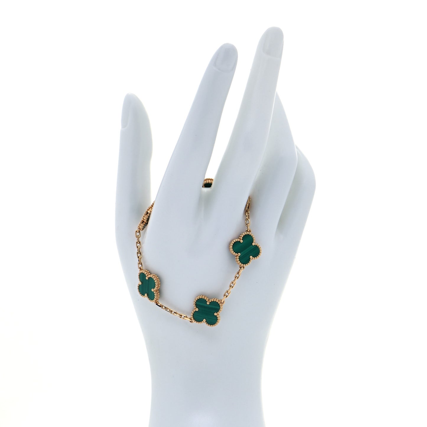 18K Yellow Gold Malachite 5 Motifs Vintage Alhambra Bracelet