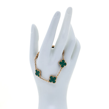 Van Cleef & Arpels 18K Yellow Gold Malachite 5 Motifs Vintage Alhambra Bracelet 2 of 7
