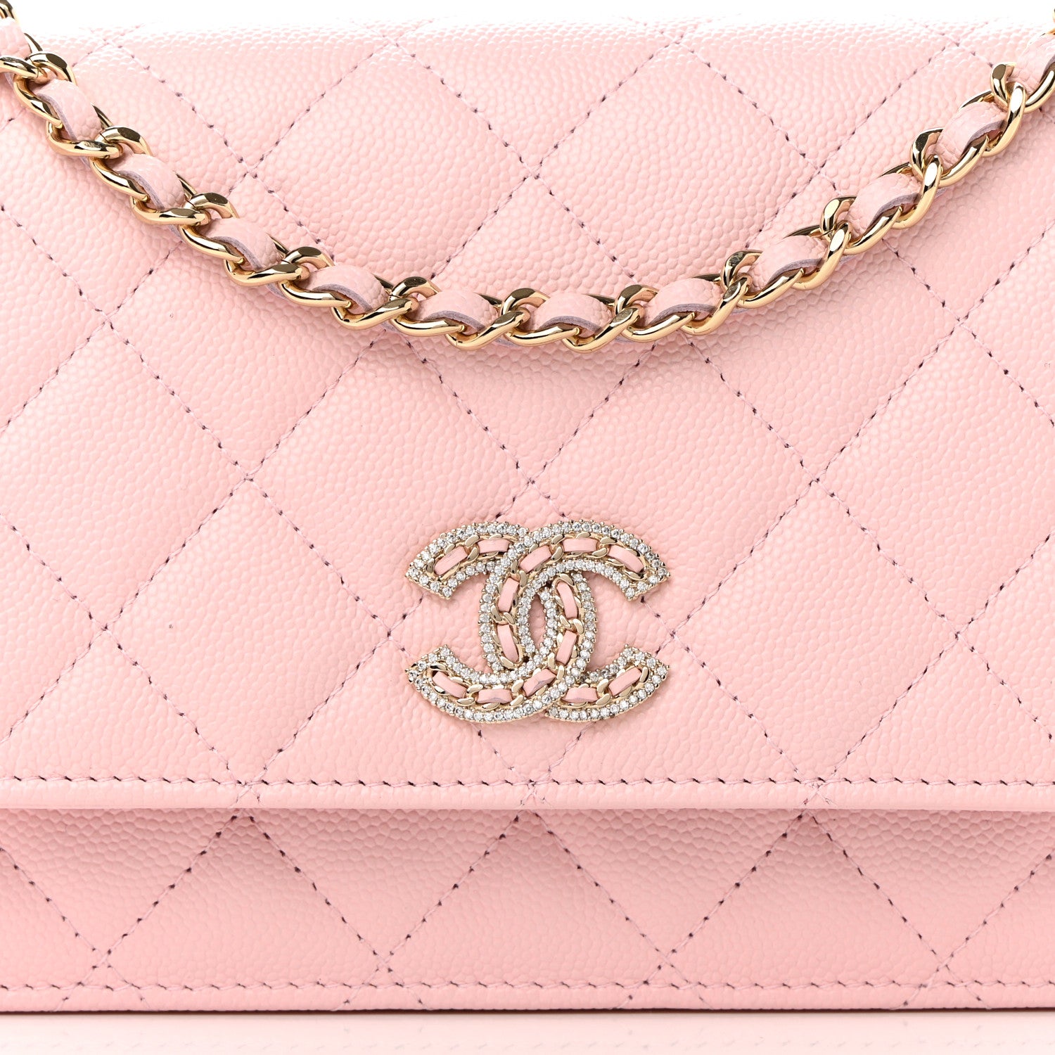Chanel Caviar Quilted Crystal CC Wallet On Chain WOC Light Pink 9 of 11