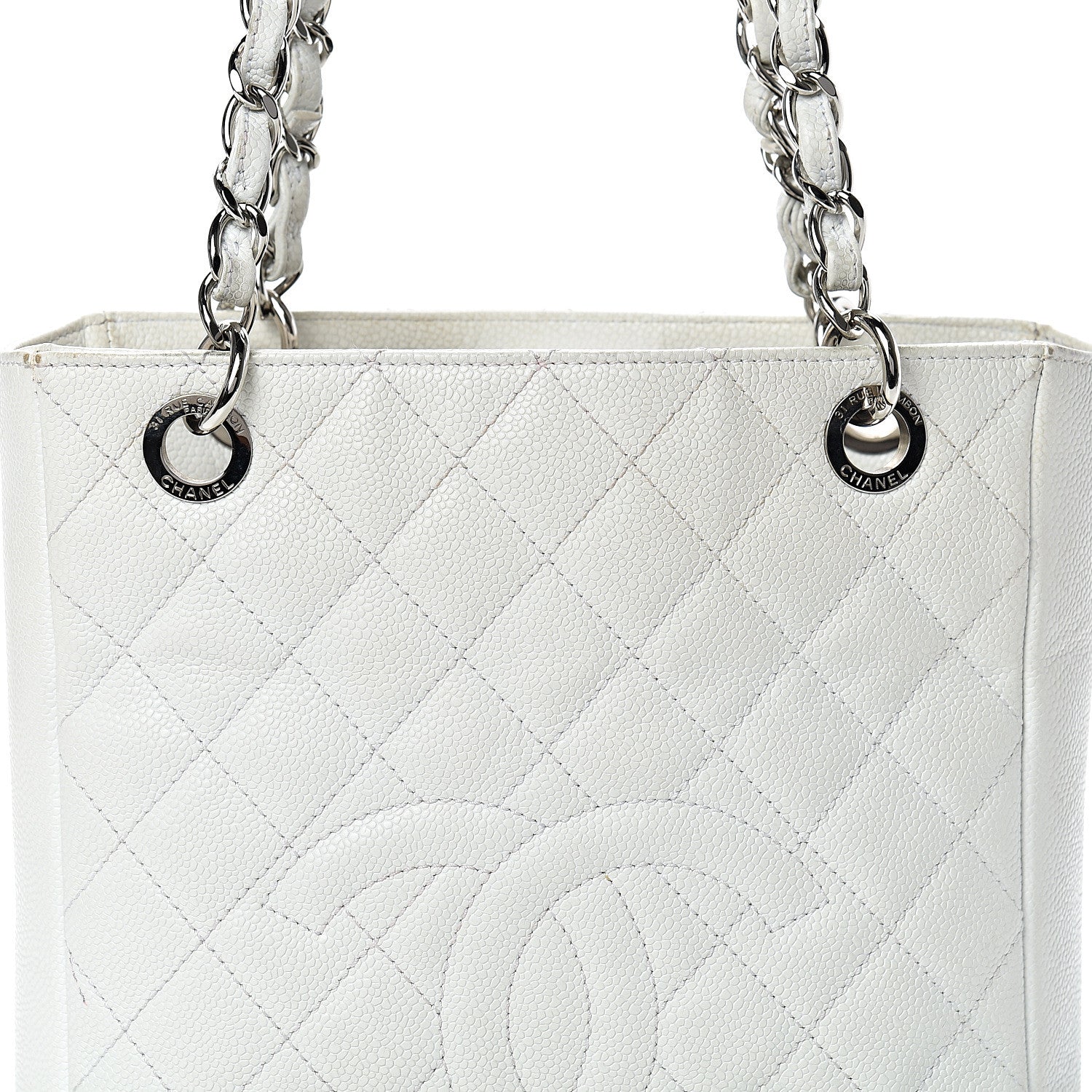 Chanel Caviar Quilted Petit Shopping Tote PST White 7 of 23
