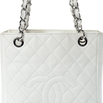 Chanel Caviar Quilted Petit Shopping Tote PST White 7 of 23