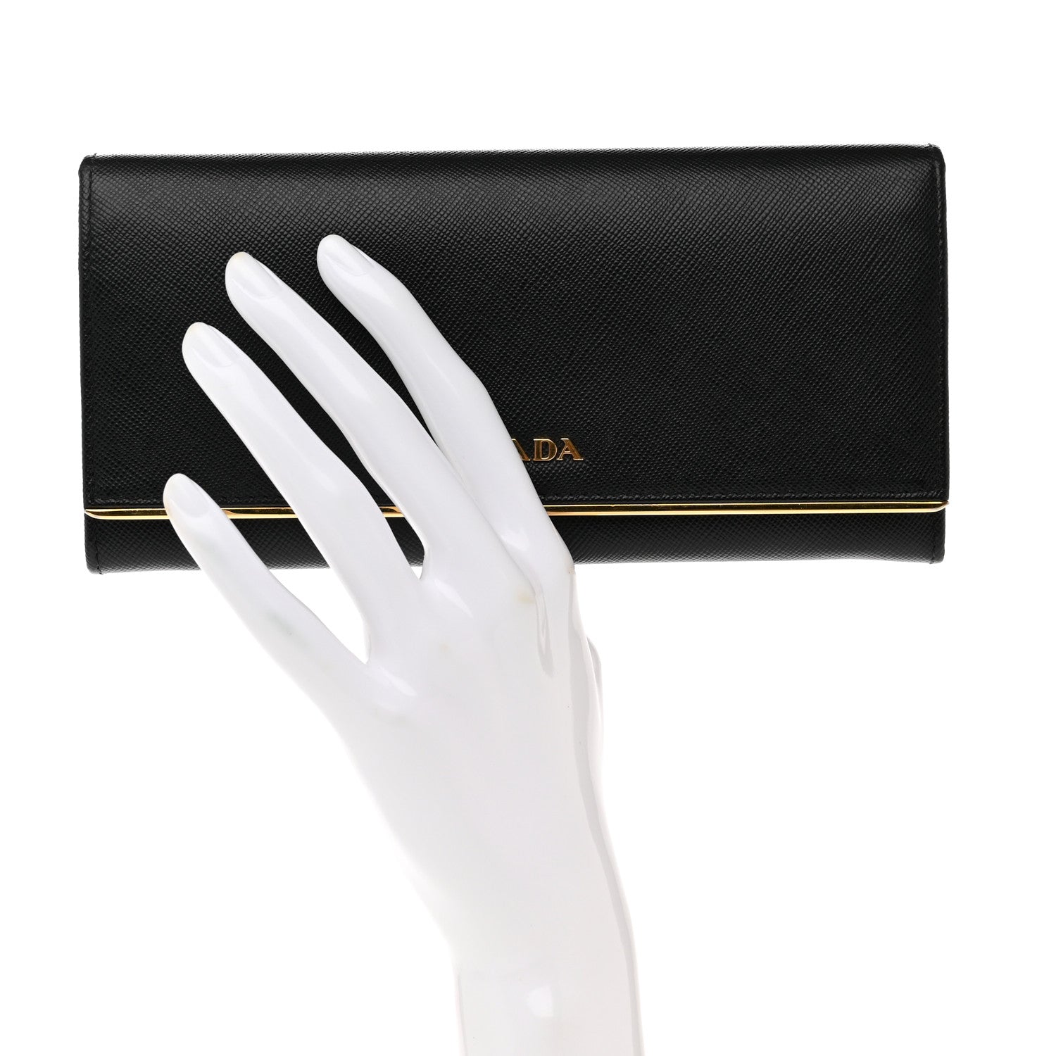 Prada Saffiano Metal Bar Continental Flap Wallet Black 2 of 7