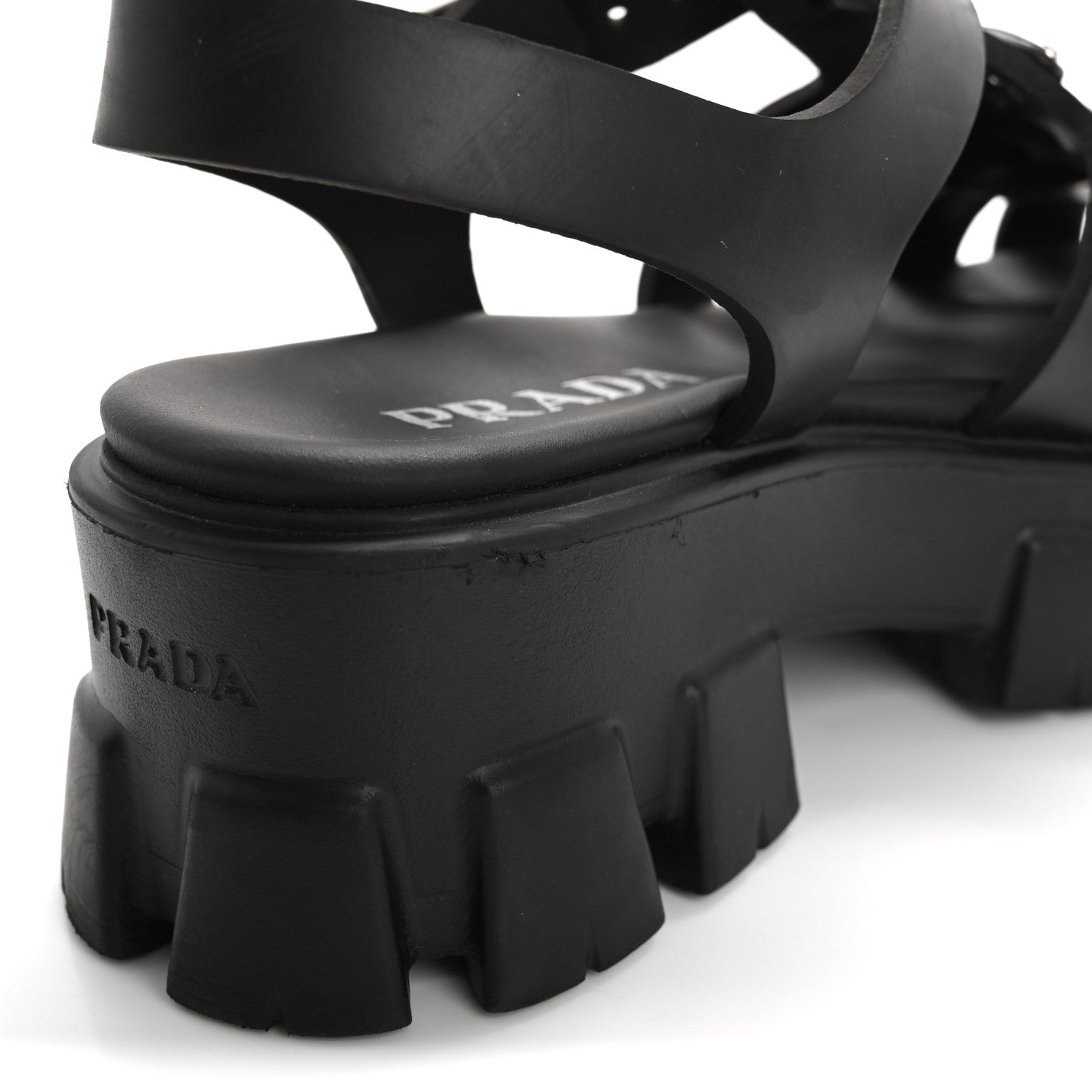 Prada Foam Rubber Triangle Logo Monolith 55mm Cage Sandals 38 Black 10 of 15