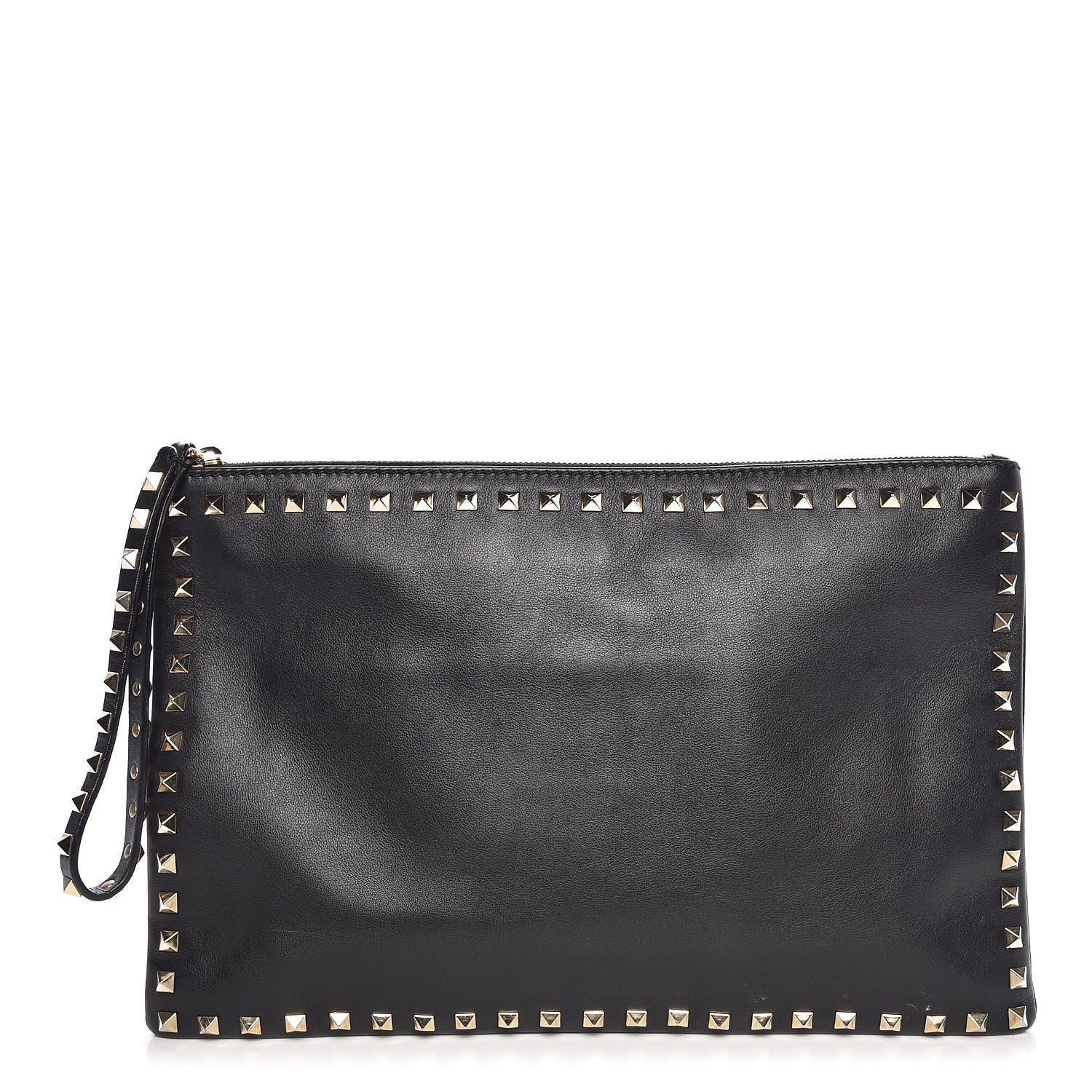 Valentino Garavani Vitello Large Rockstud Zip Wristlet Pouch Black 1 of 9