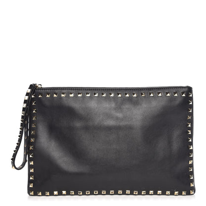 Valentino Garavani Vitello Large Rockstud Zip Wristlet Pouch Black 1 of 9