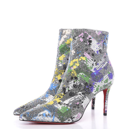 Christian Louboutin Paillette Splash So Kate Booty 85 Ankle Boots 37.5 Silver Multicolor 3 of 8