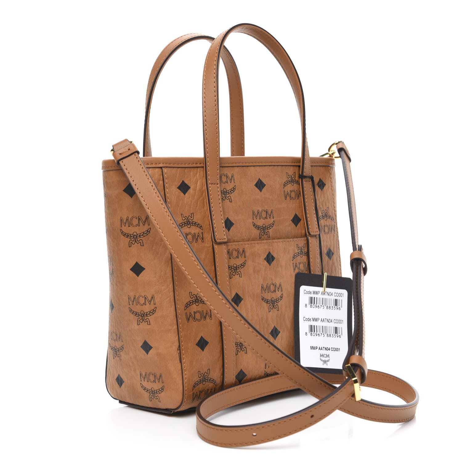 MCM Visetos Mini Toni Shopper Tote Cognac 4 of 9