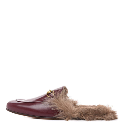 Gucci Malaga Kid Fur Mens Princetown Slippers 7.5 Vintage Bordeaux 1 of 9