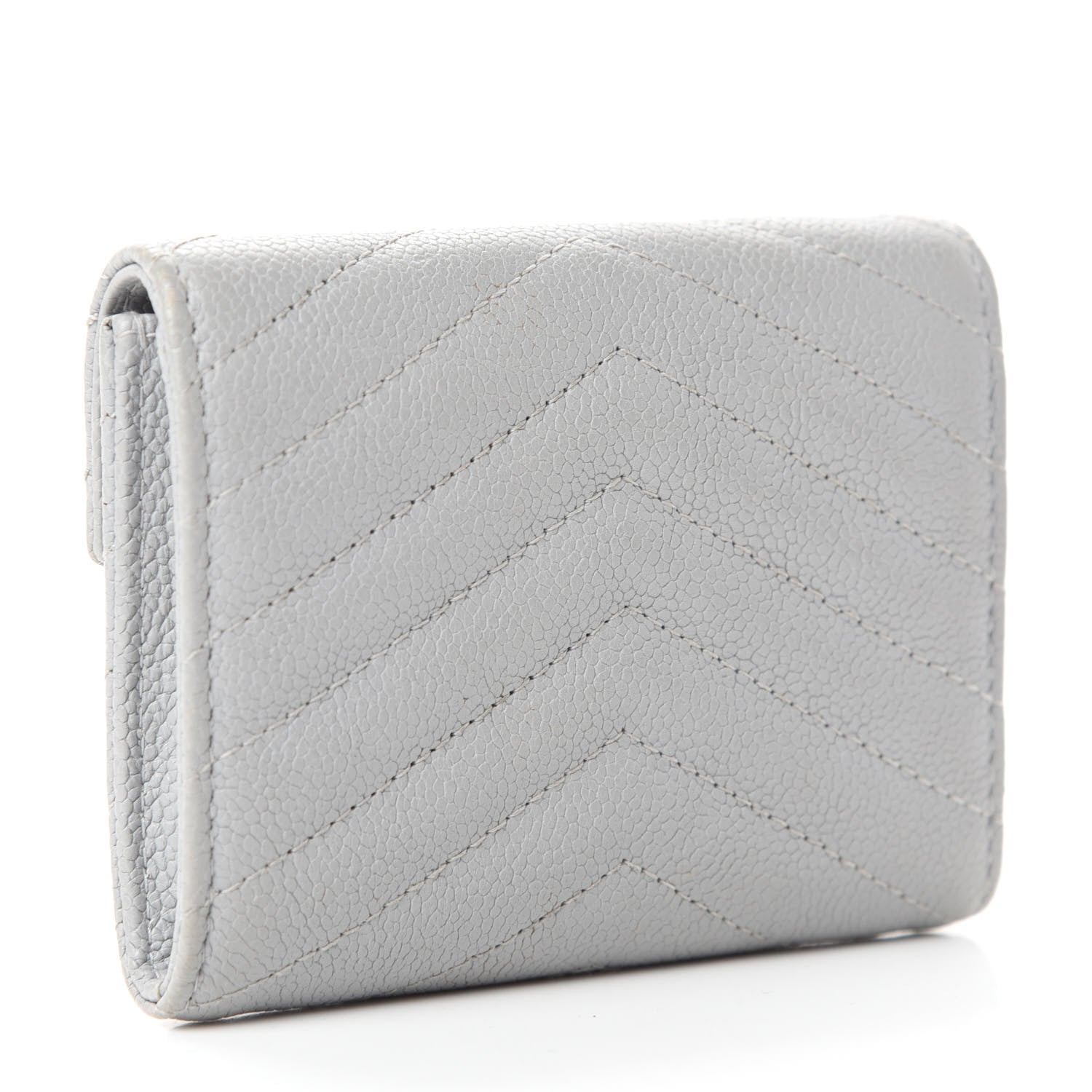 Chanel Caviar Chevron Quilted Card Holder Flap Wallet Grey 3 of 9