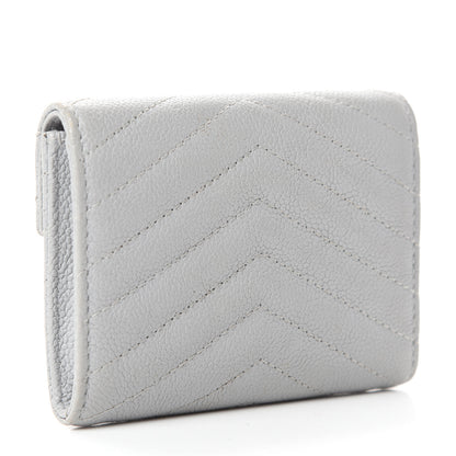 Chanel Caviar Chevron Quilted Card Holder Flap Wallet Grey 3 of 9