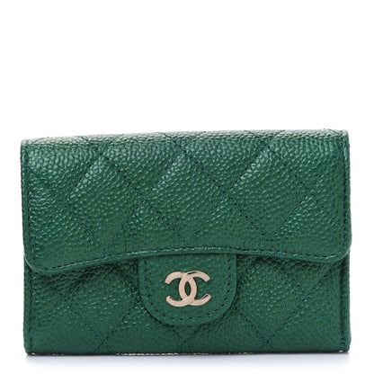 Chanel Metallic Caviar Quilted Card Holder Green 1 of 9