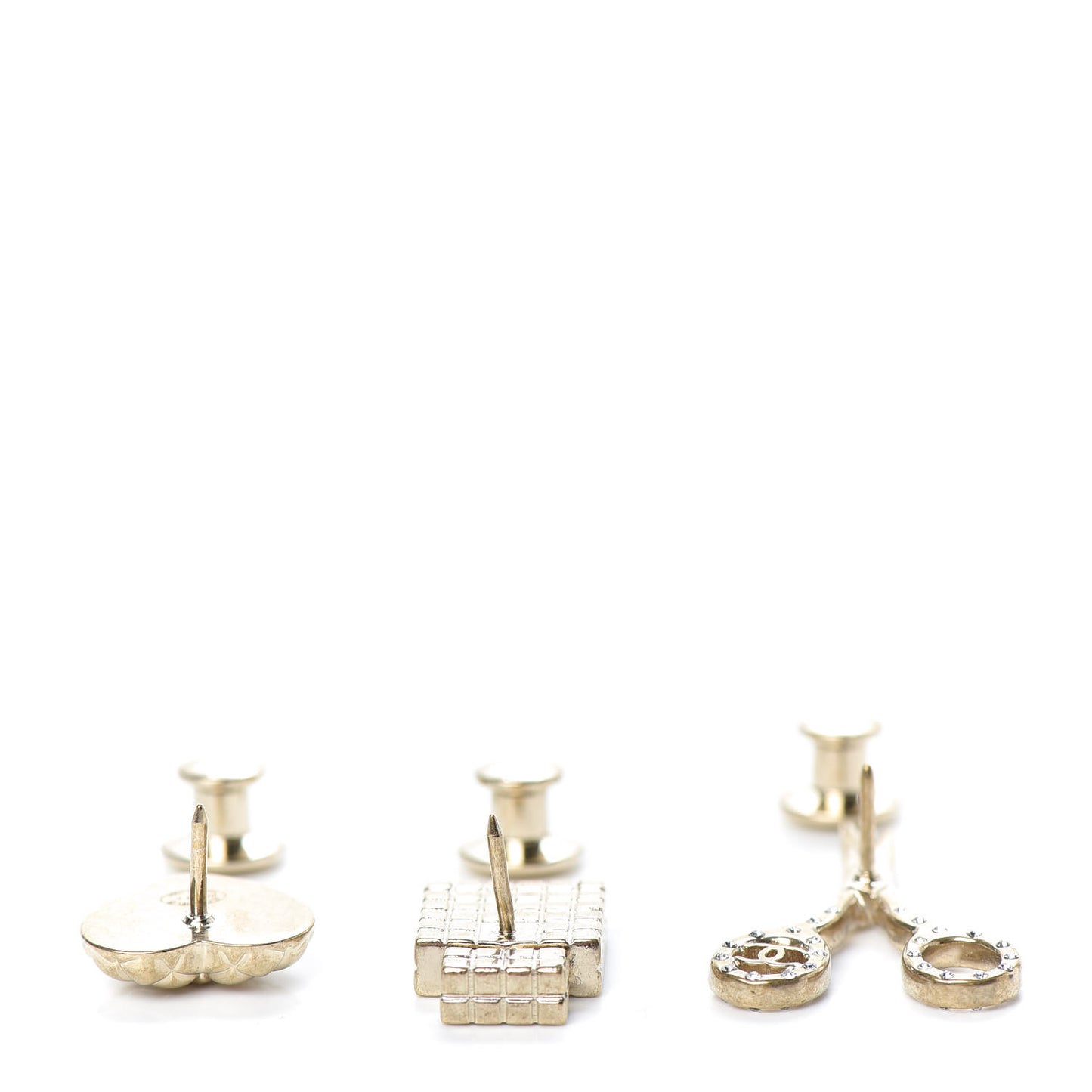 Metal Strass Crystal Quilted CC Heart Scissors Perfume Brooch Set Gold