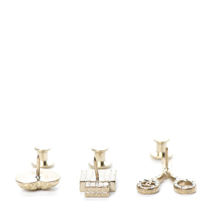 Chanel Metal Strass Crystal Quilted CC Heart Scissors Perfume Brooch Set Gold 3 of 5