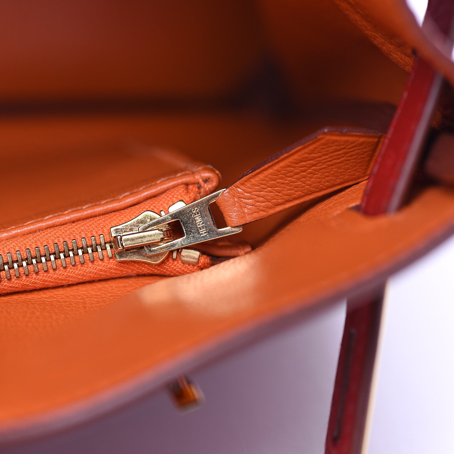 Hermes Taurillon Clemence Horseshoe Bi-Color Birkin 30 Rouge Garance and Orange 16 of 28