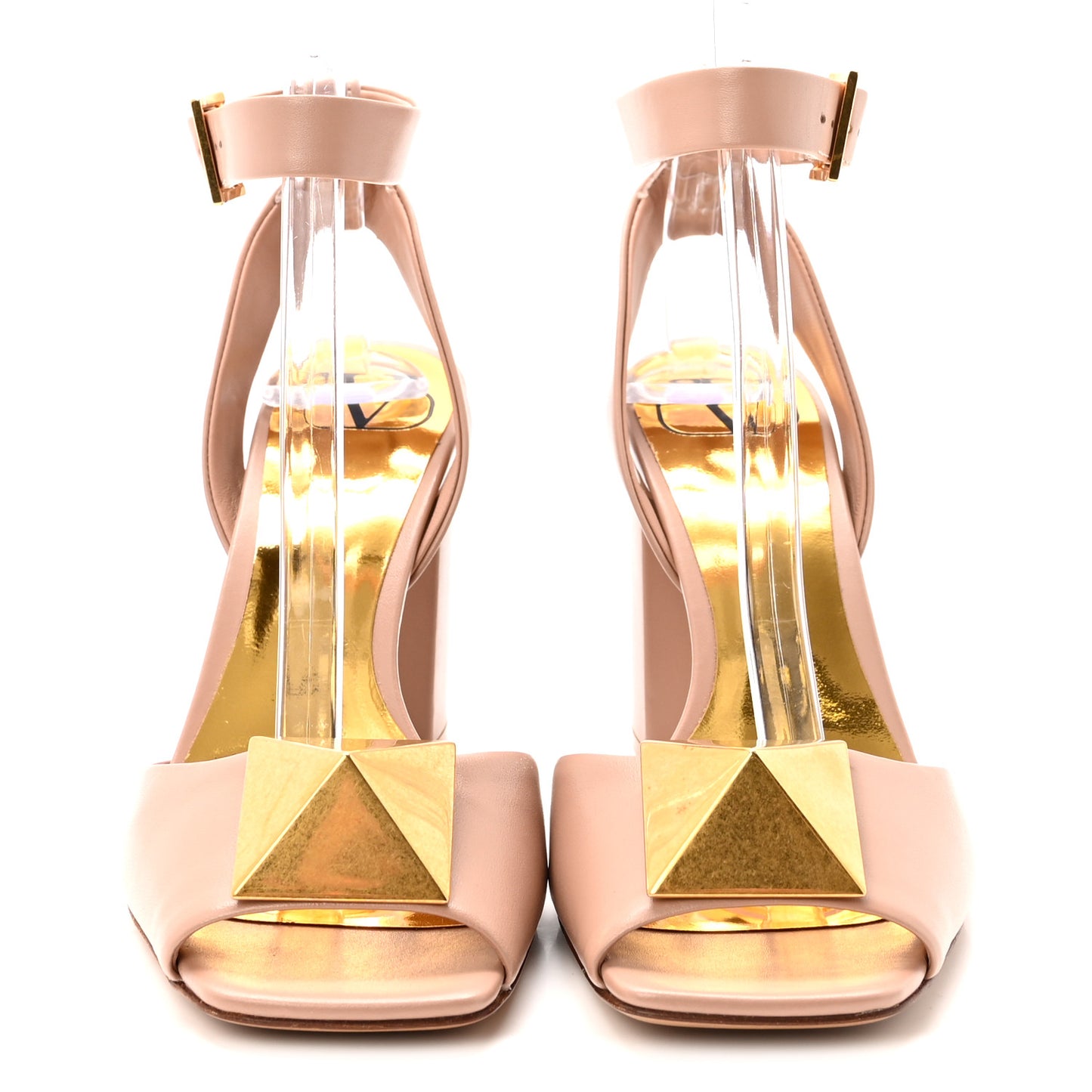 Calfskin One Stud Ankle Strap 90mm Block Heel Pumps 36.5 Rose Cannelle
