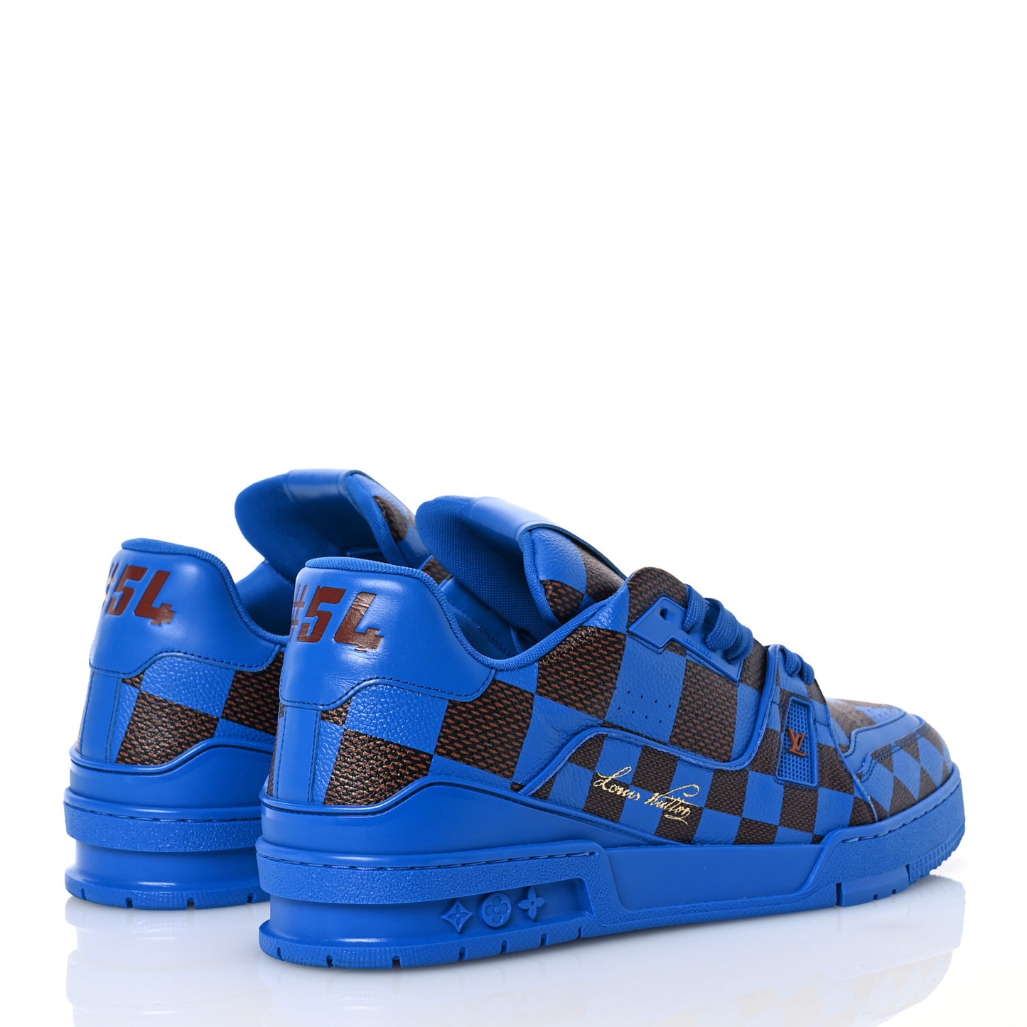 Damier Pop Grained Calfskin Mens LV Trainer Sneakers 10 Blue
