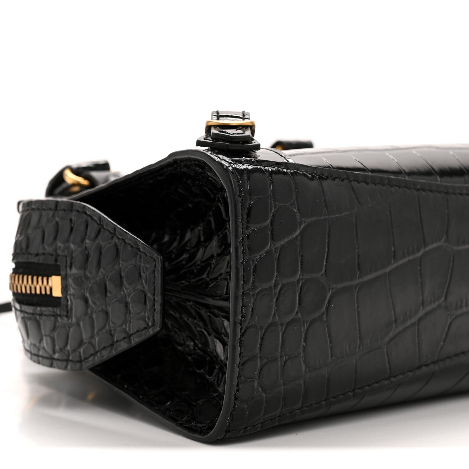 Balenciaga Shiny Supple Calfskin Crocodile Embossed Neo Classic Gold Hardware Mini City Black 10 of 15