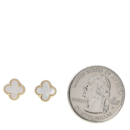 Van Cleef & Arpels 18K Yellow Gold Mother of Pearl Sweet Alhambra Earrings 4 of 11