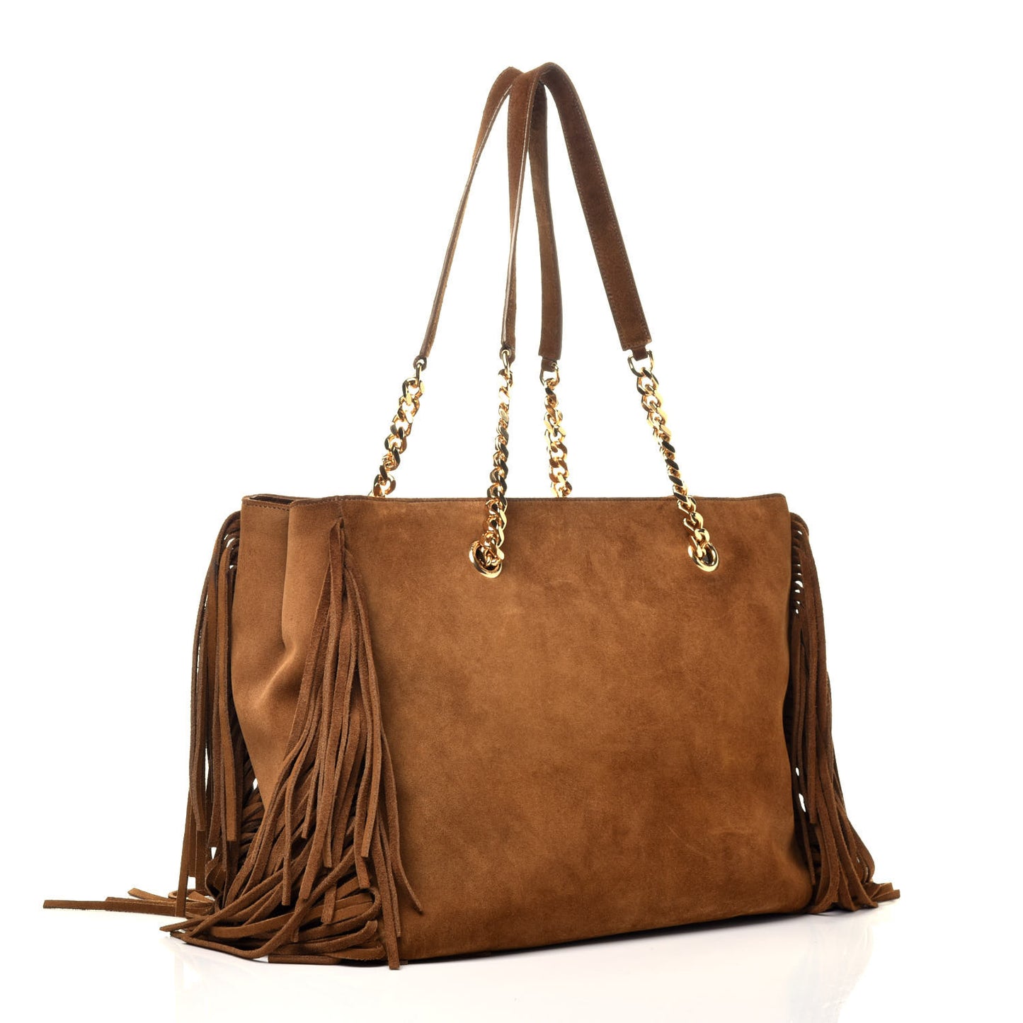 Suede Fringe Monogram Shopping Tote Light Ochre