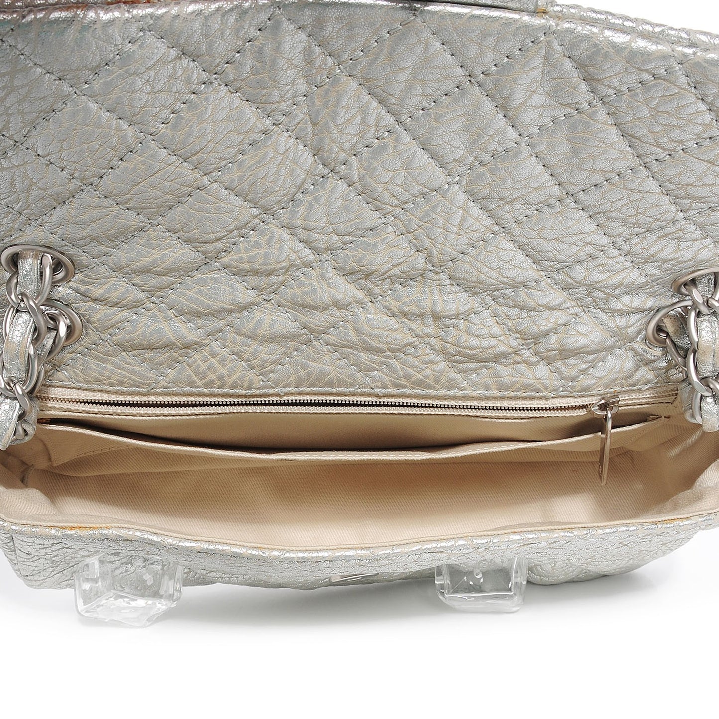 Calfskin Ice Cube On the Rocks Medium Flap Silver
