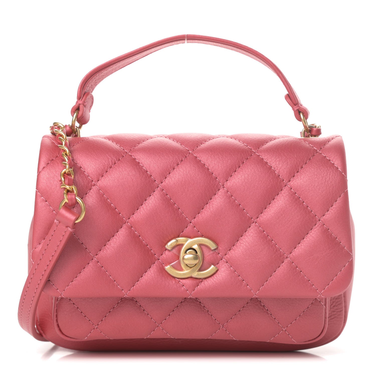 Chanel Calfskin Quilted Top Handle Flap Dark Pink 1 of 13