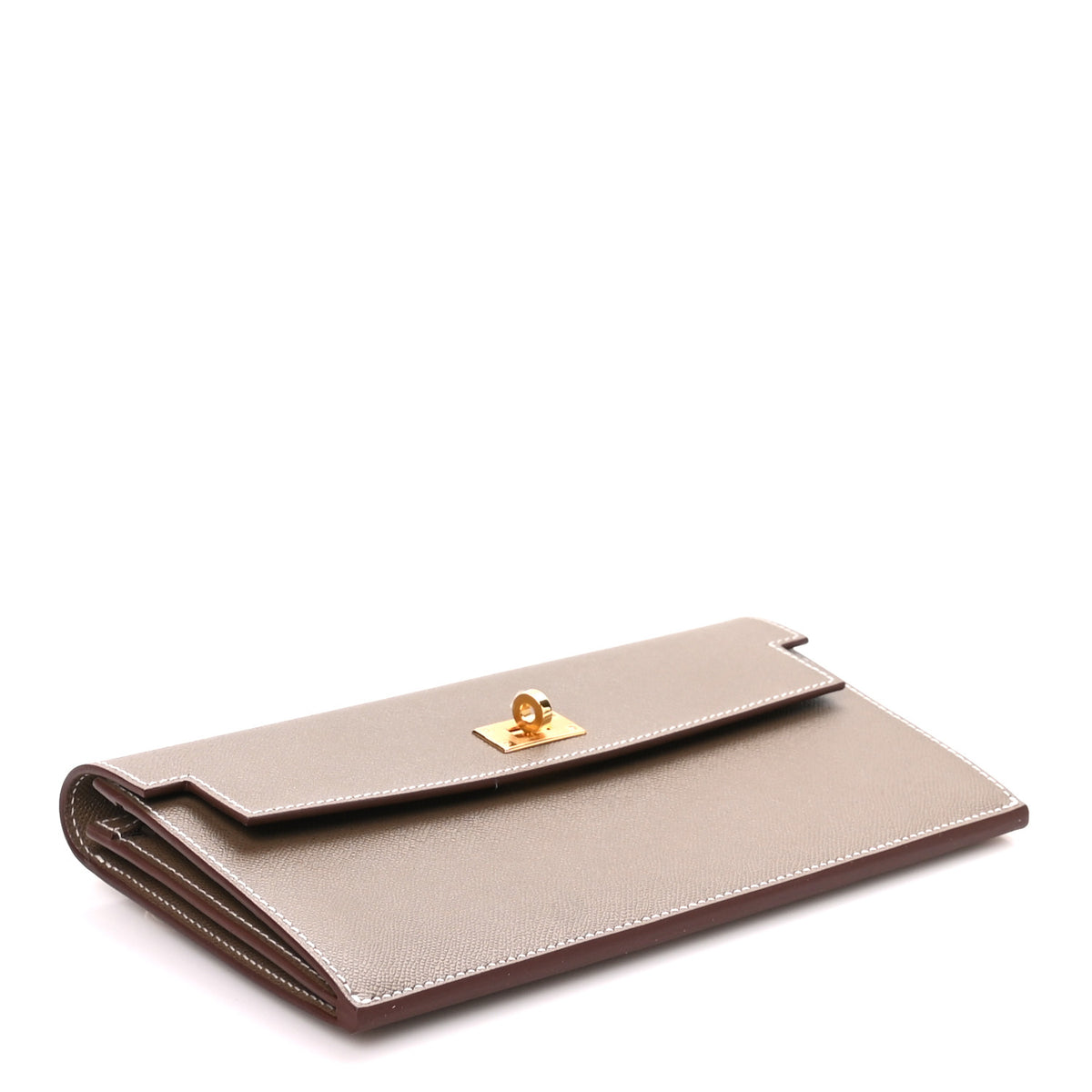 Madame Calfskin Kelly Pocket Long Wallet Etoupe