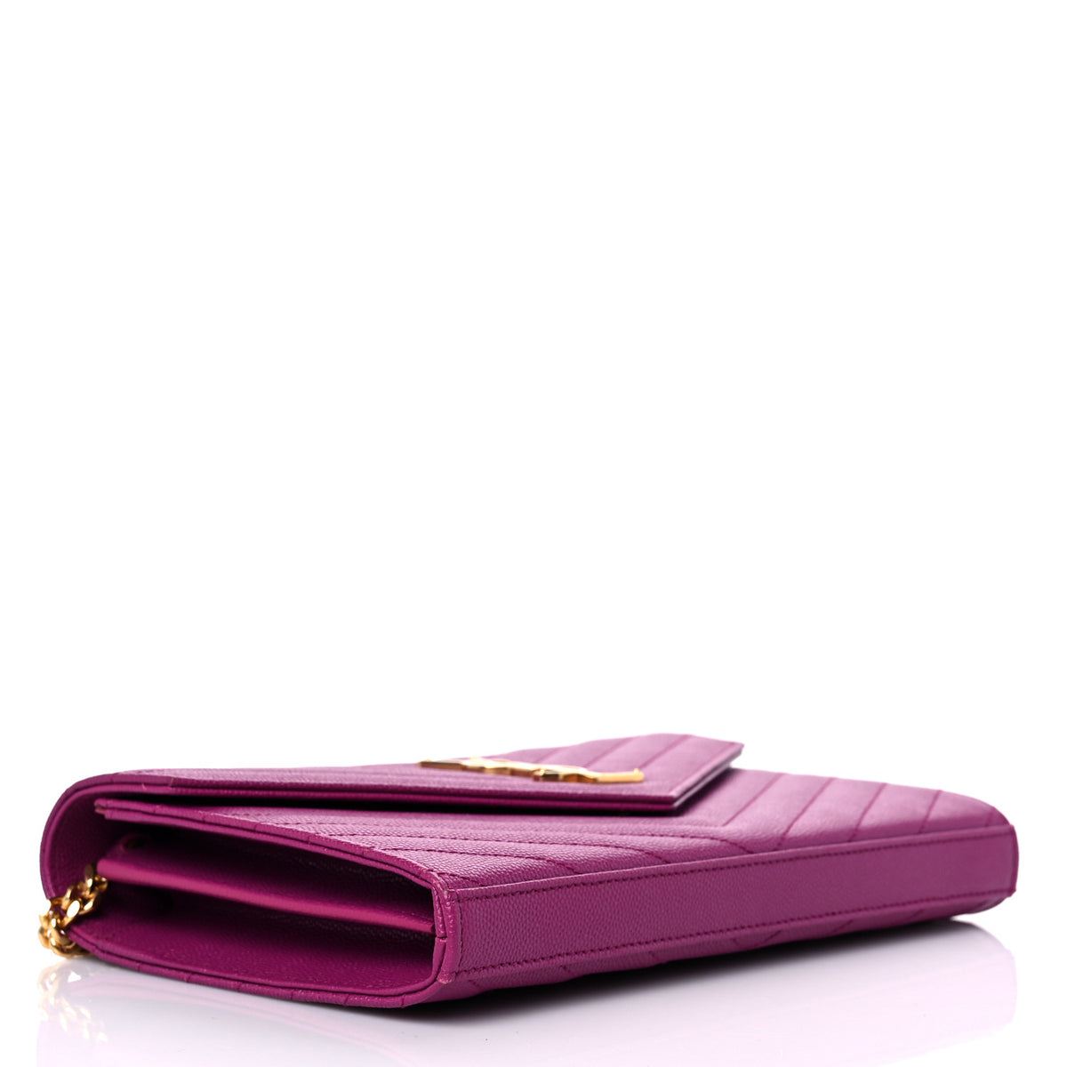 Saint Laurent Grain De Poudre Matelasse Chevron Monogram Chain Wallet Dark Grape 4 of 12